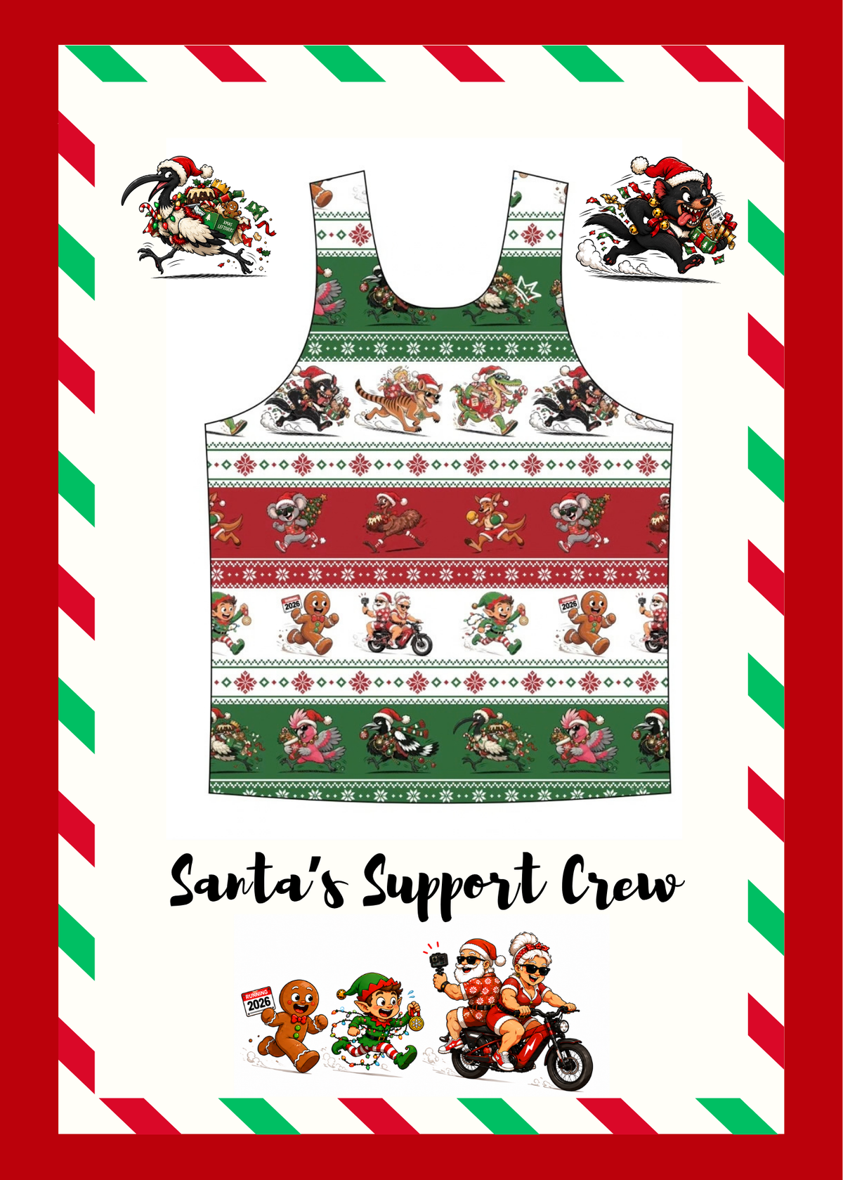 Cardio Kingz Children’s Ugly Christmas Singlet - Santa’s Support Crew - Preorder