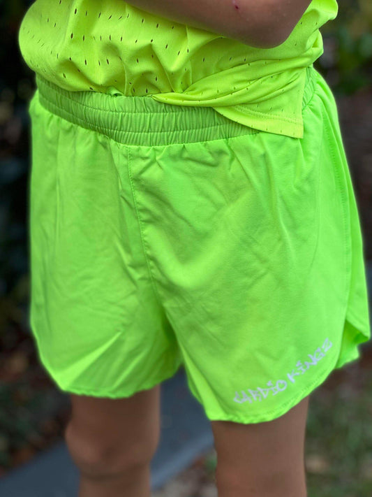 Kids Green Running Split Shorts - Cardio Kingz